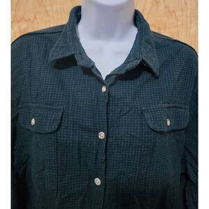 VTG L.L. Bean Womens Blue Plaid Flannel Button-Up Long-Sleeve Shirt Made in USA